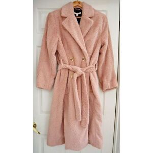 Free People OB1838252 Women Sz S Pink Faux Sherpa Relaxed Fit Cuff It Coat